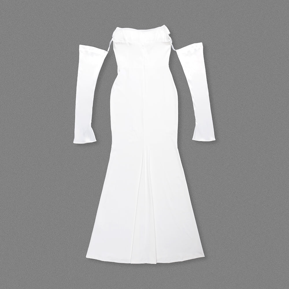Long Sleeve Strapless Draped Maxi Dress HV2127