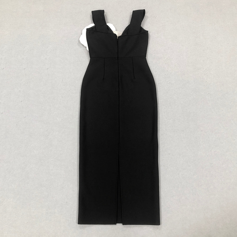 Floral Bardot Midi Dress Black White