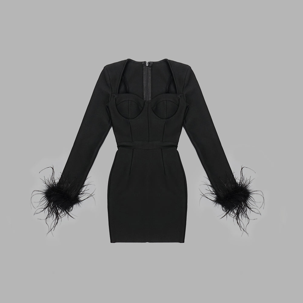 Feather Long Sleeve Bustier Dress HV9157