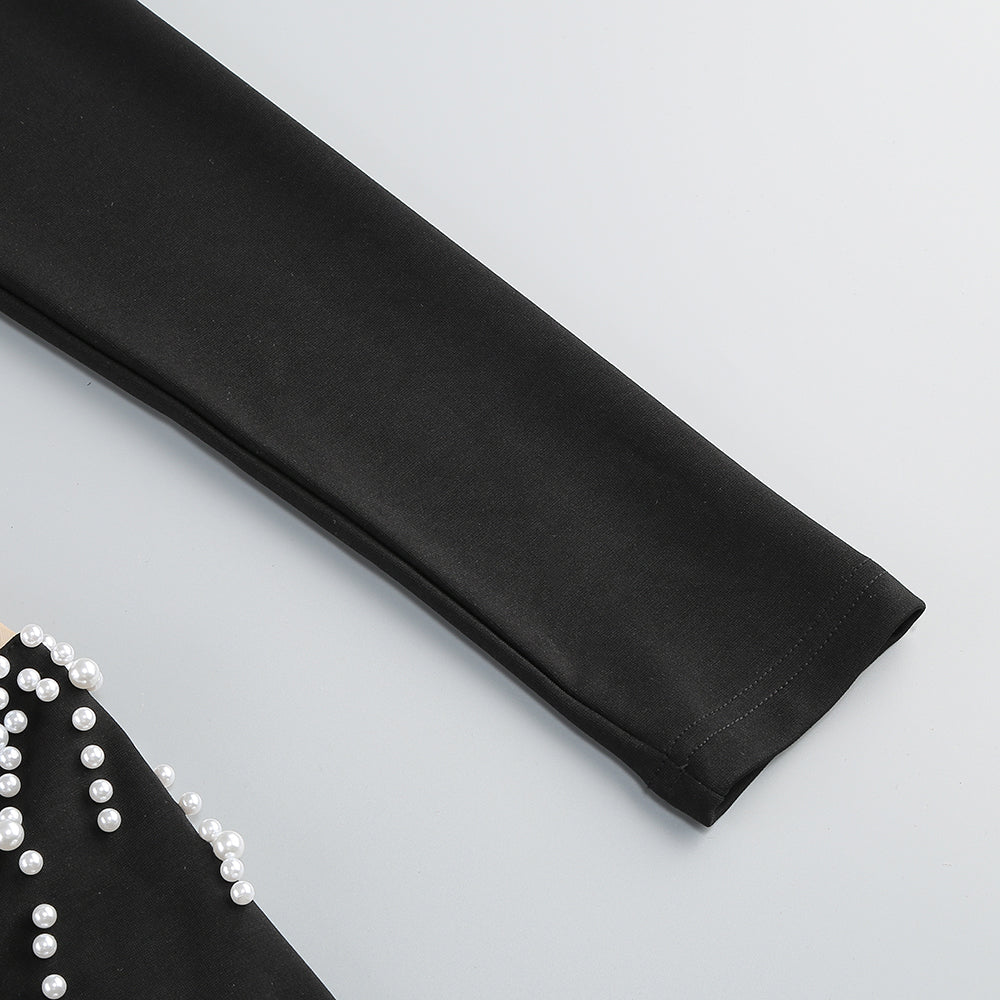 Long Sleeve Pearl Dress Black