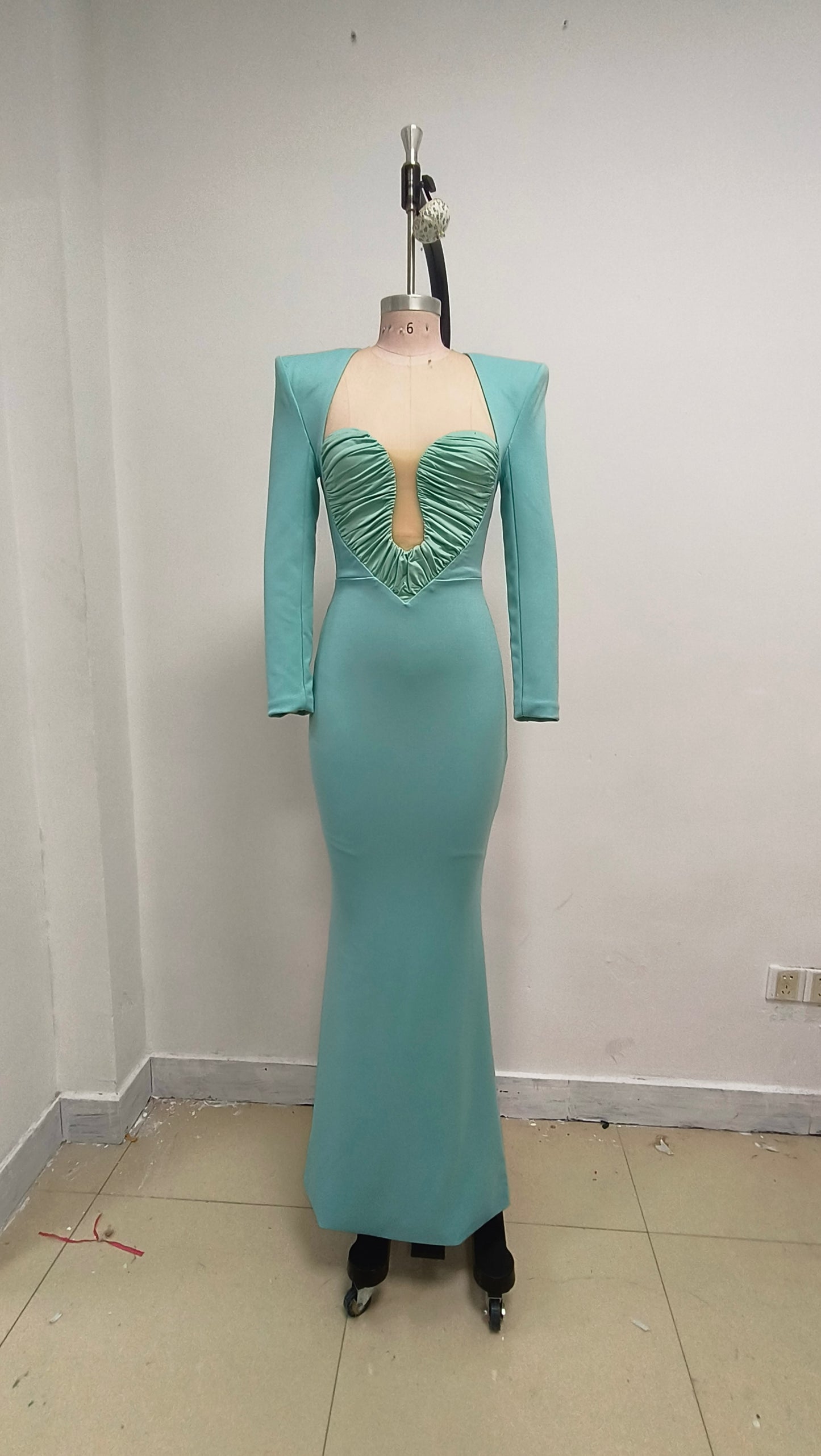 Long Sleeve Draped Bustier Maxi Dress HV1991