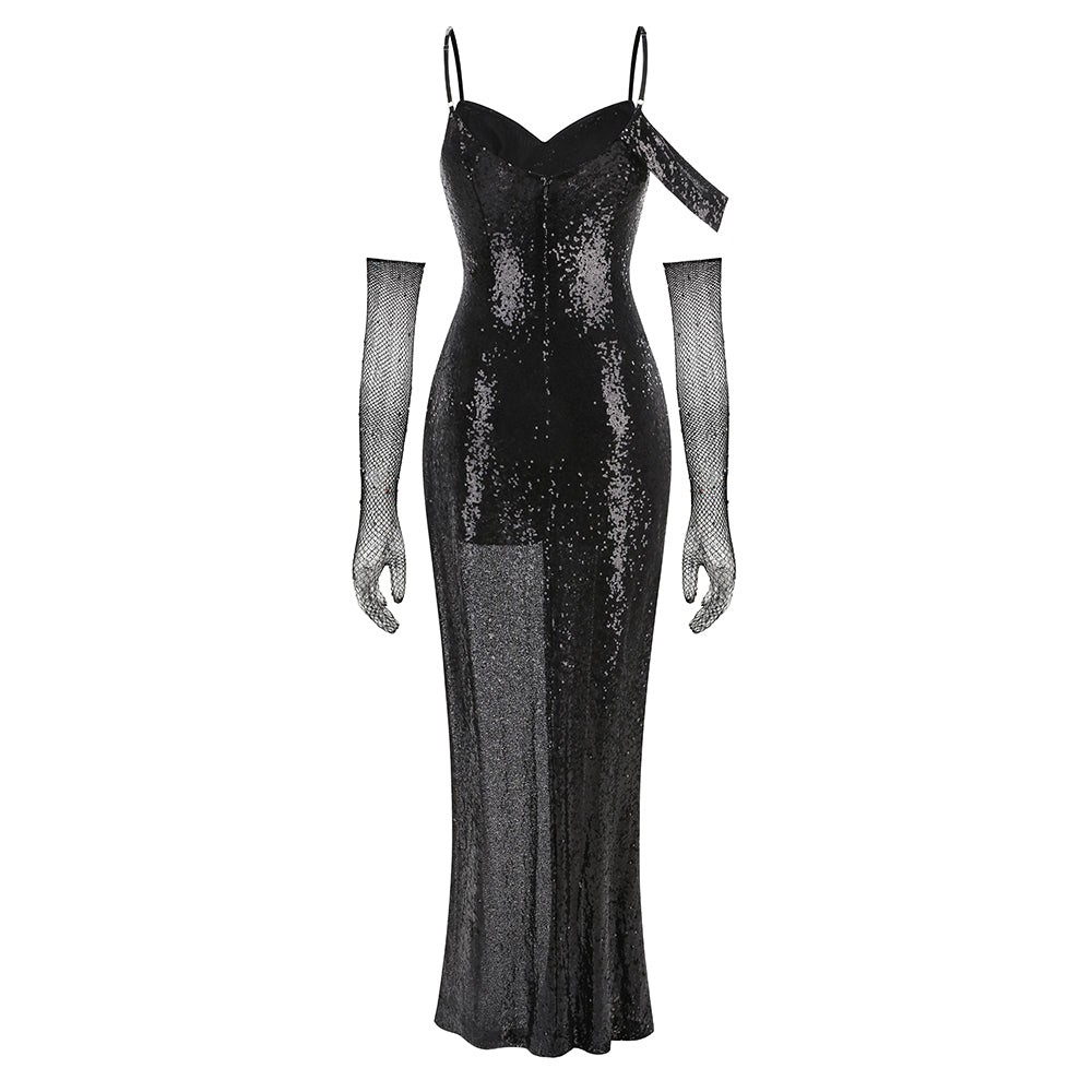 Crystal Sequin Maxi Dress Black HV1898