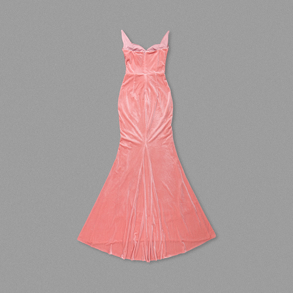 Strapless Crystal Bustier Maxi Velvet Dress Pink HV1745