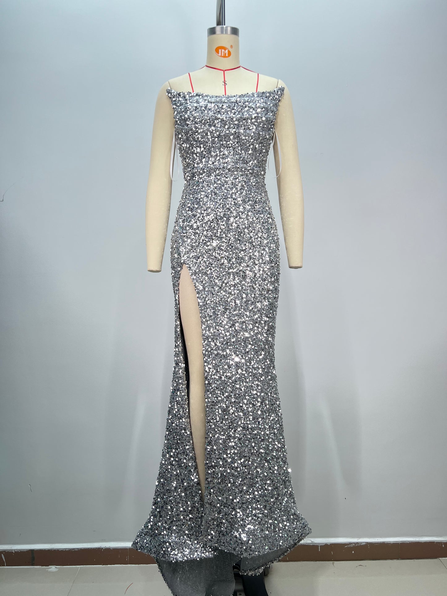 Strapless Sequin Maxi Mermaid Dress Silver HV1759