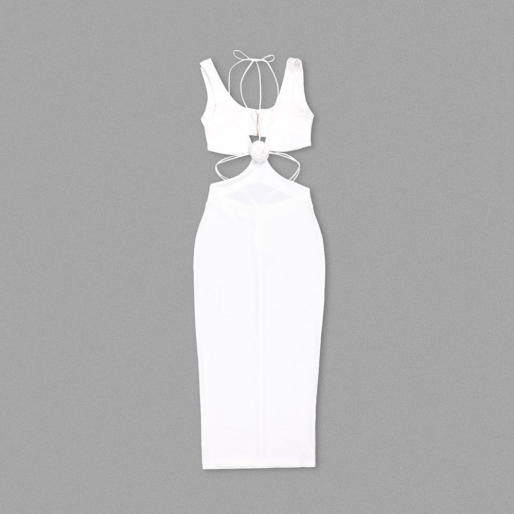 Halter Flower Detail Midi Dress HV1168