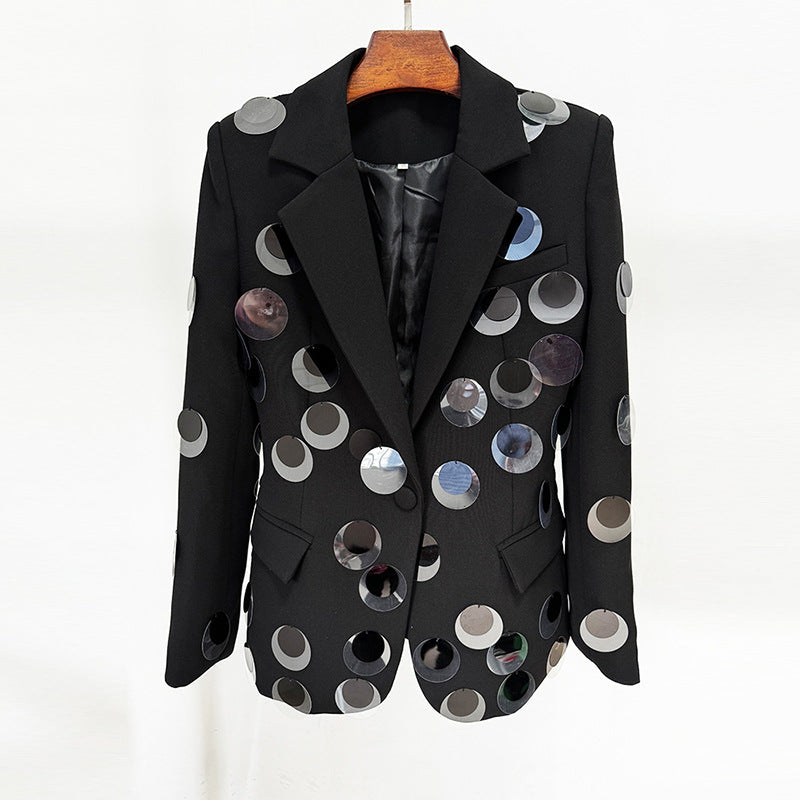 Long Sleeve Big Sequin Blazer Black