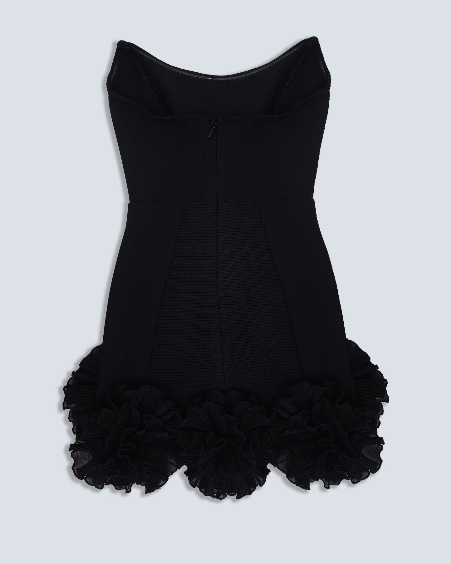 Strapless Floral Ruffle Dress Black