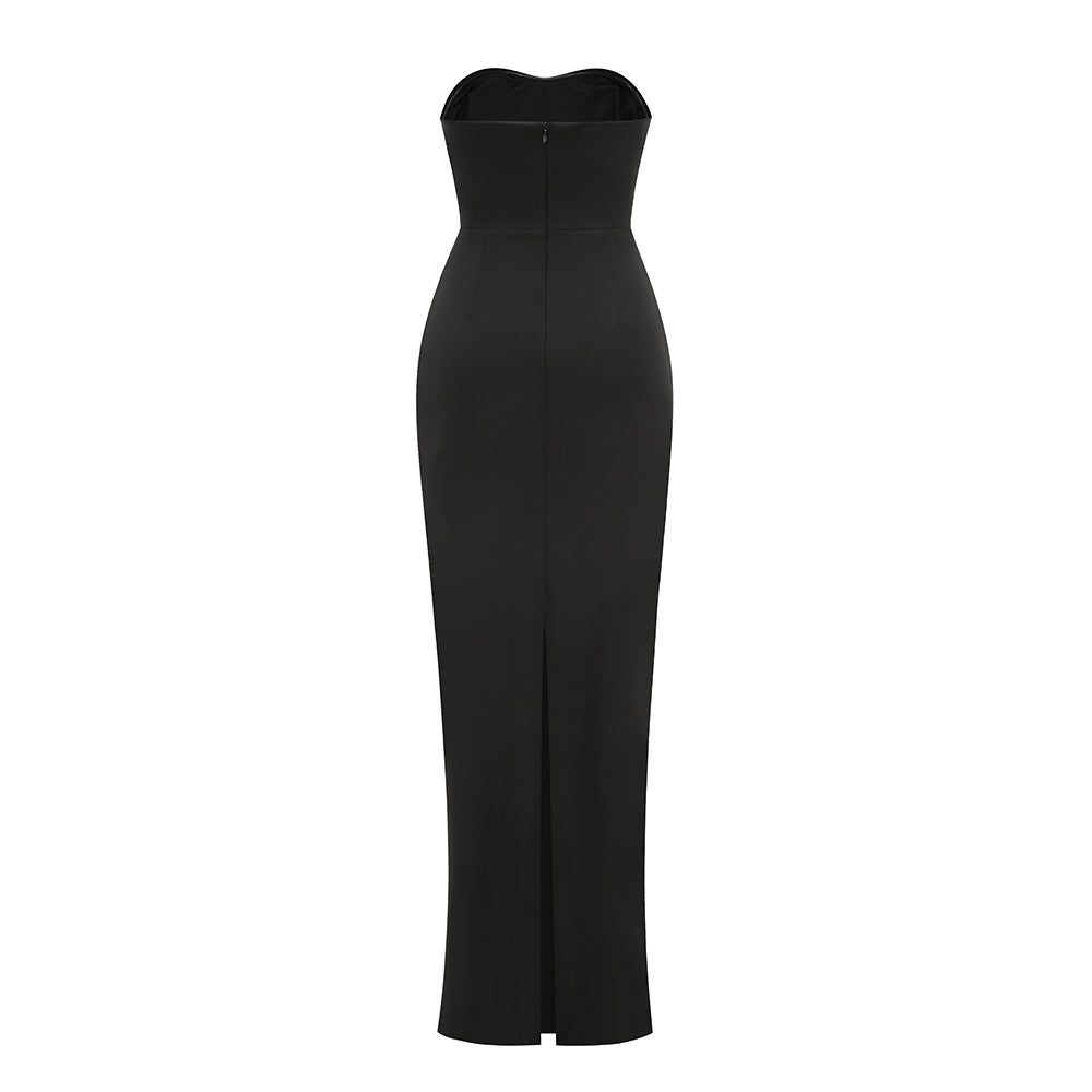 Strapless Pearl Embellished Maxi Dress Black HV2034