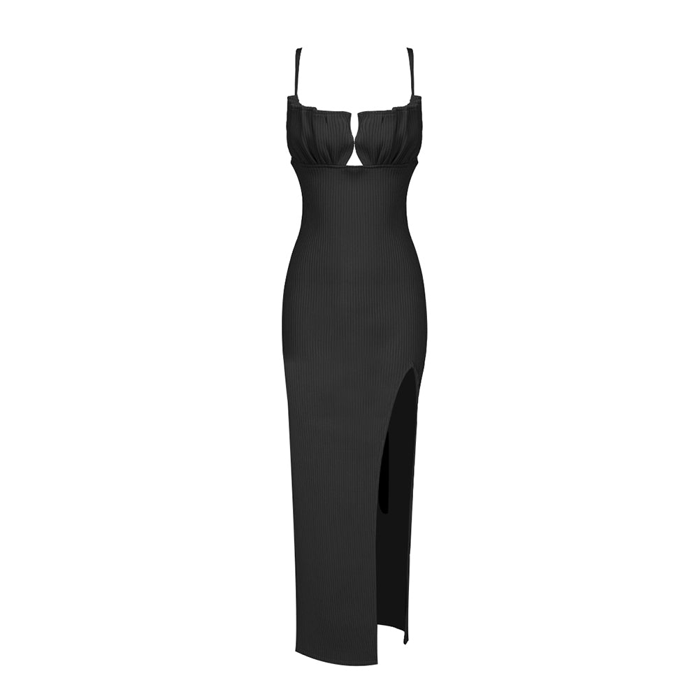 Draped Bustier Ribbed Midi Dress HV9839