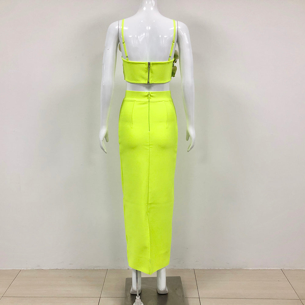 Floral Detail Two Piece Maxi Dress Green HV1570