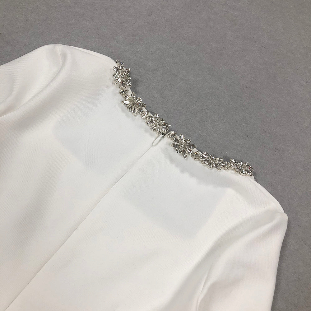 Long Sleeve Crystal A Line Dress White HV1295