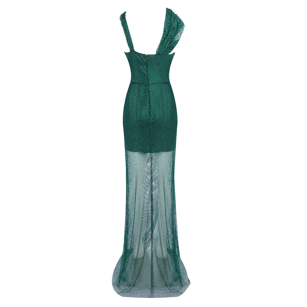 Sparkly Draped Maxi Dress Green HV2150