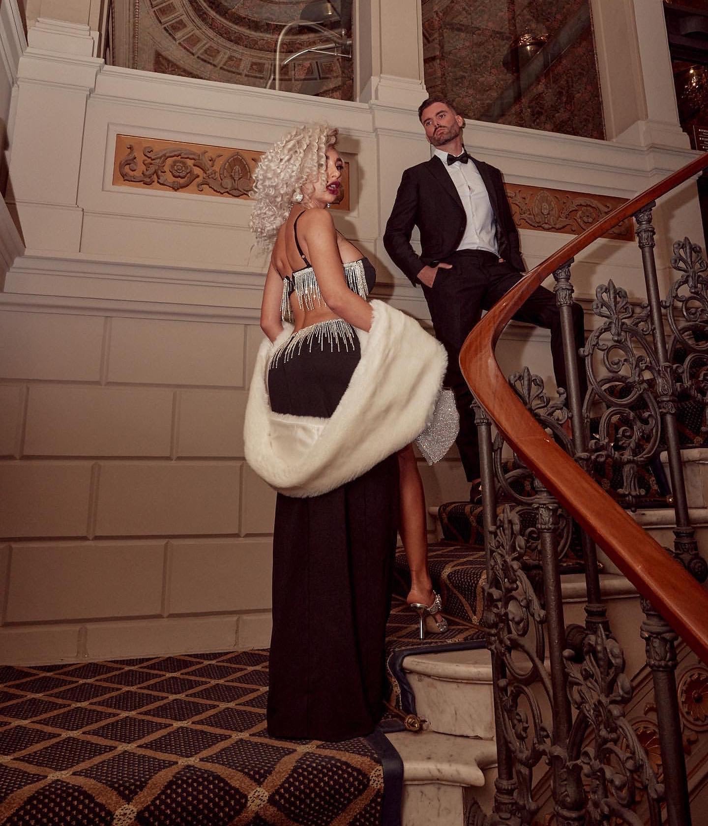 Bustier Rhinestone Tassel Maxi Dress Black HV8372
