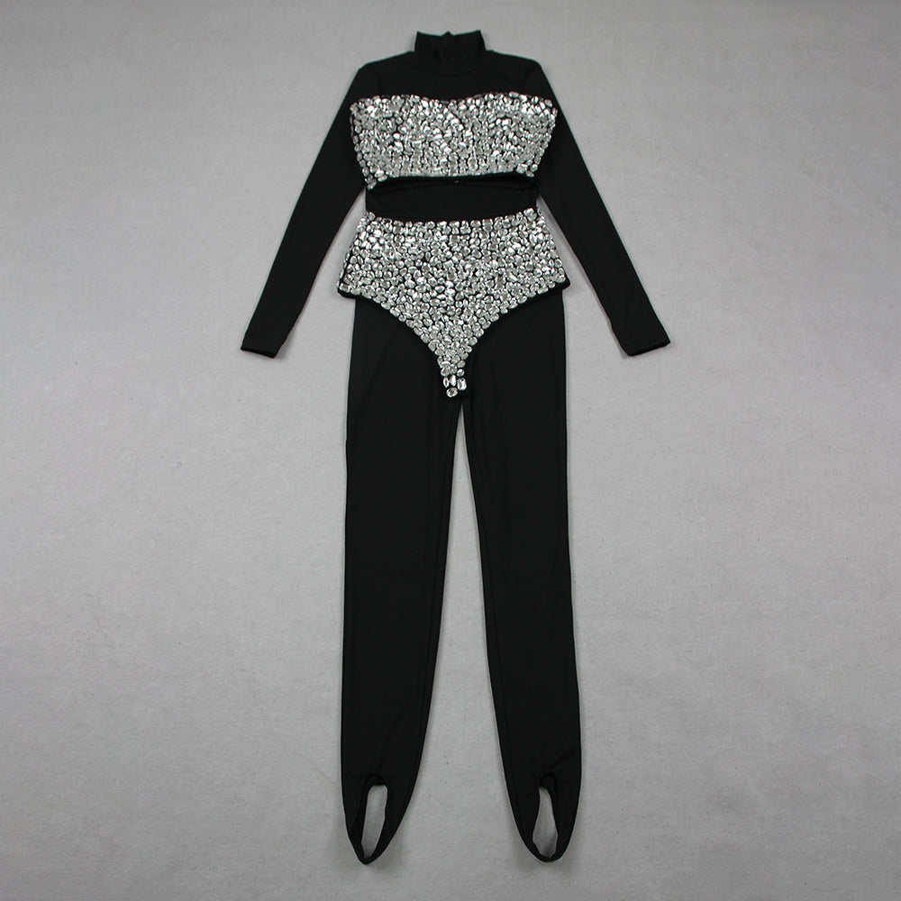 Long Sleeve Crystal Three Piece Jumpsuit HV1341