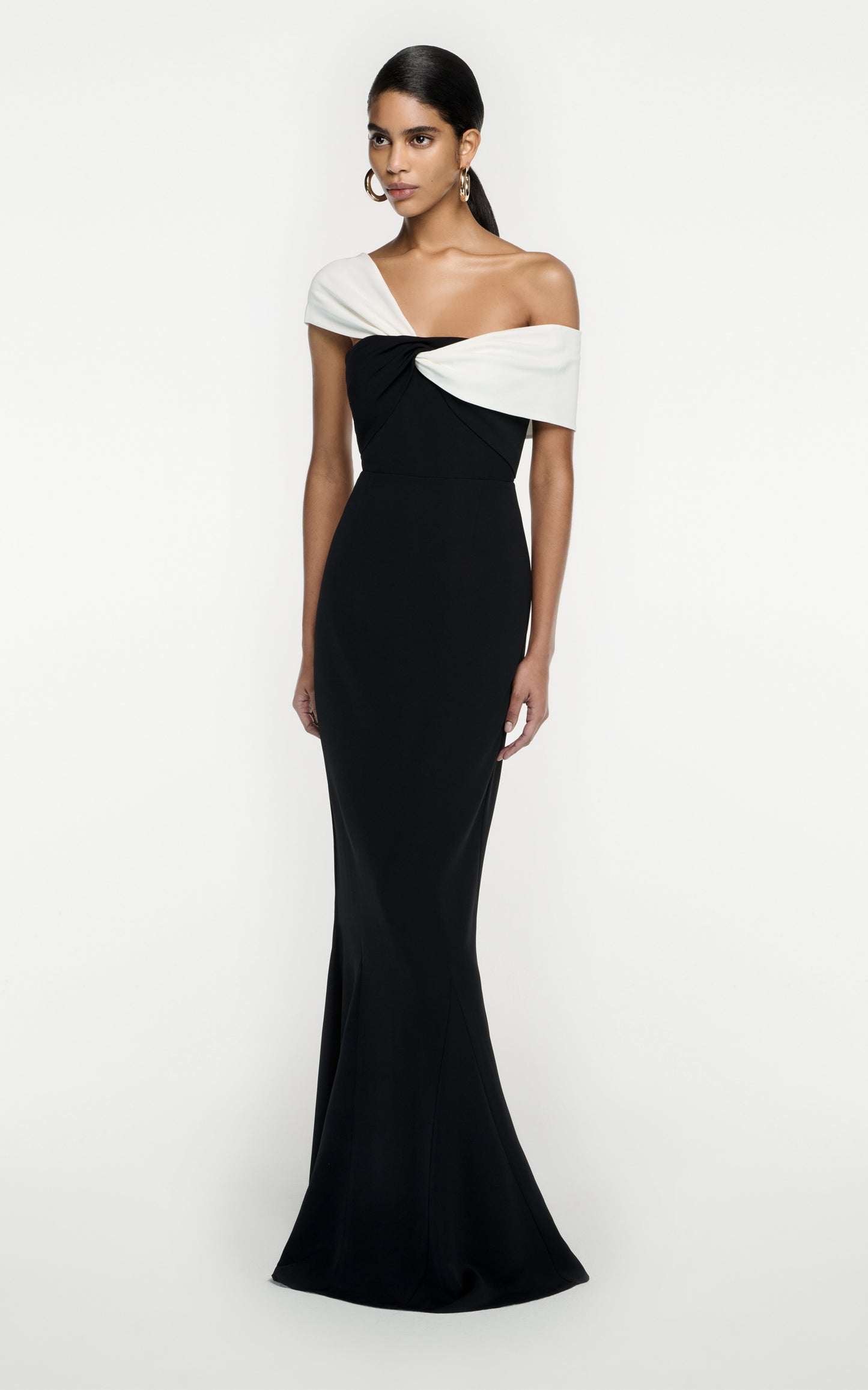 One Shoulder Draped Maxi Dress Black White HV9811