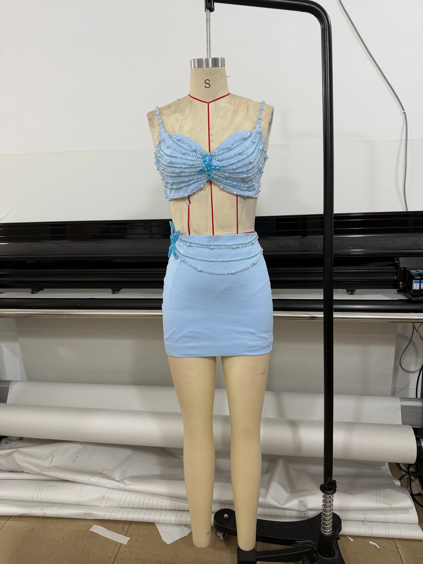 Embellished Starfish Corset Two Piece Dress Blue HV3207
