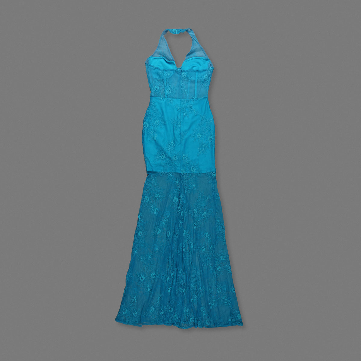 Halter Structured Lace Maxi Dress Turquoise HV2494