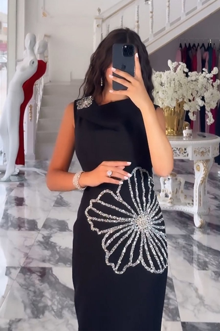 Crystal Floral Maxi Dress Black