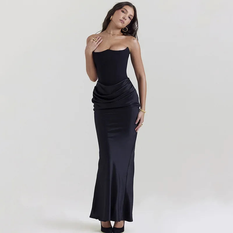 Strapless Corset Draped Maxi Dress