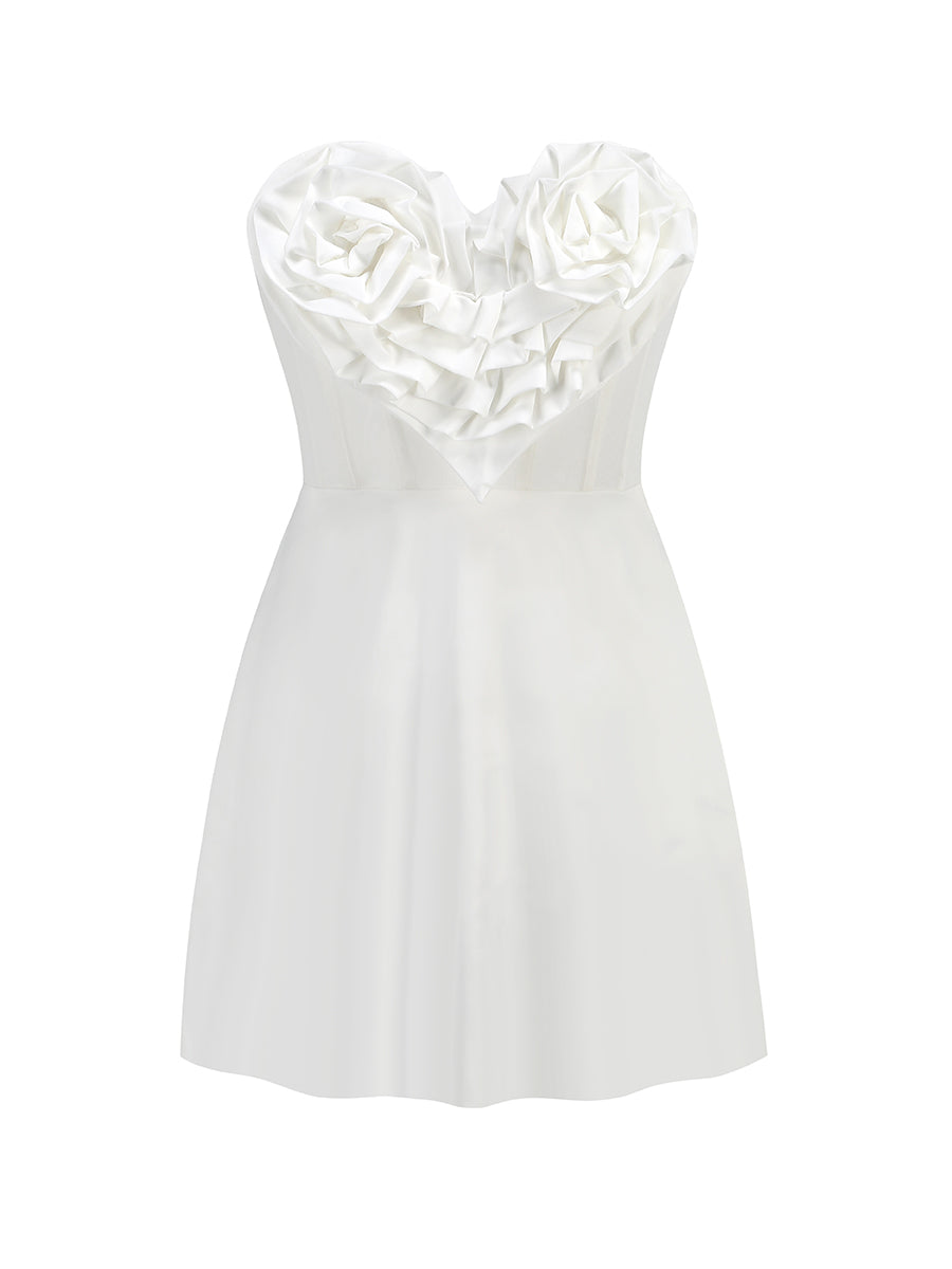 Floral Strapless A Line Dress White HV1175