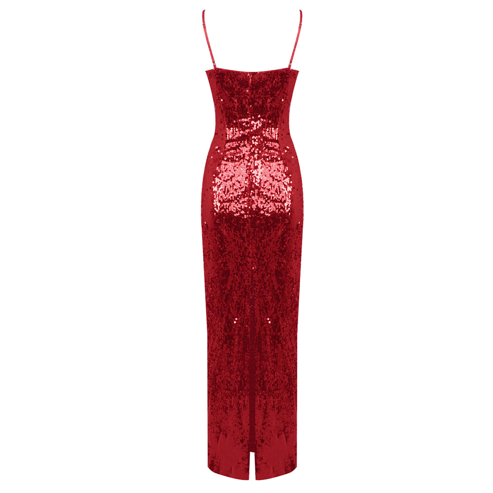 Flower Bustier Sequin Maxi Dress HV8416