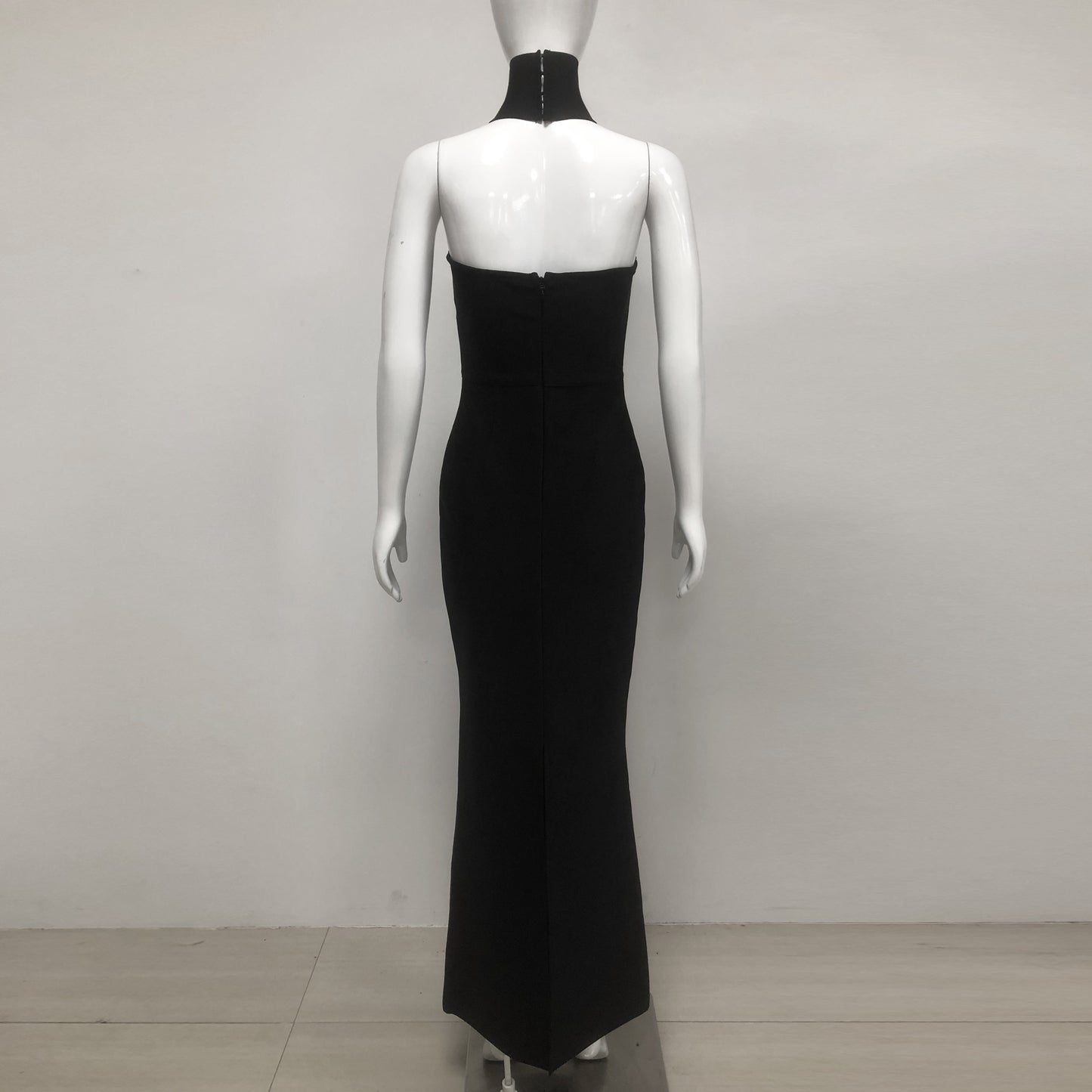 Strapless Crystal Choker Maxi Dress Black