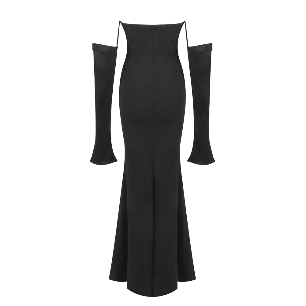 Long Sleeve Strapless Draped Maxi Dress HV2127