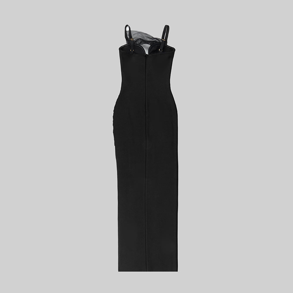 Draped Mesh Insert Maxi Dress Black HV9398