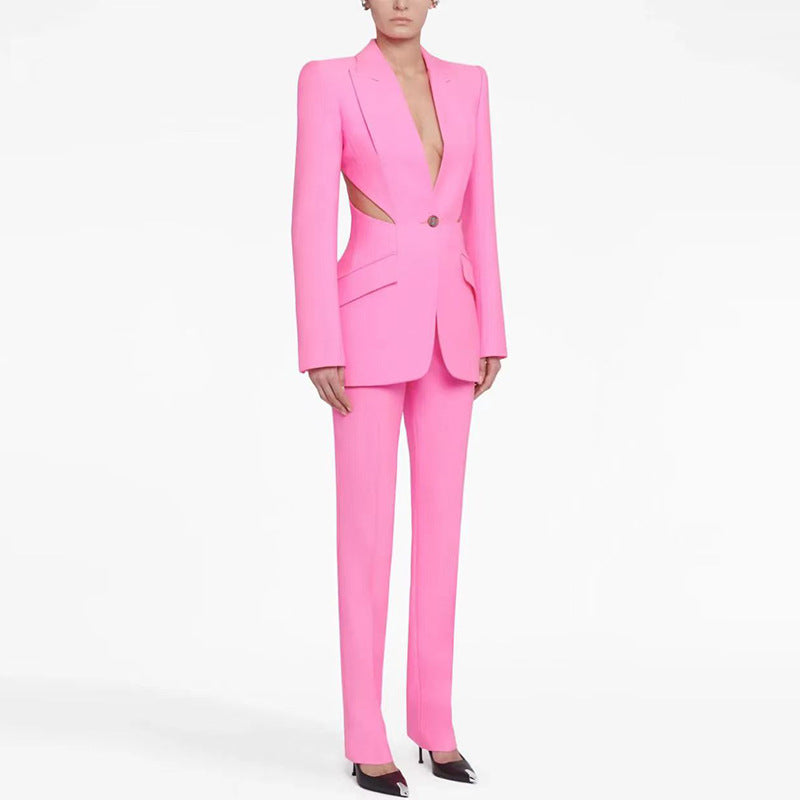 Long Sleeve Mesh Insert Suit Pink HV1485