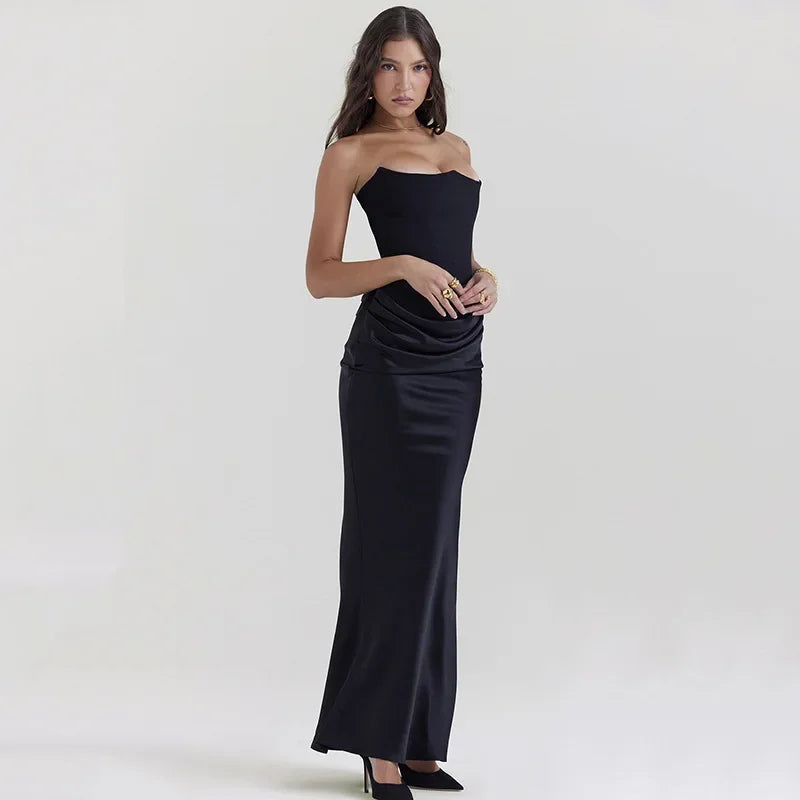 Strapless Corset Draped Maxi Dress