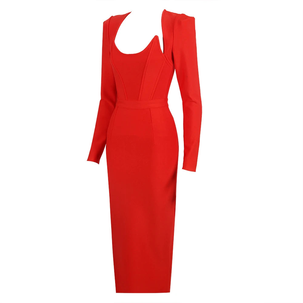 Long Sleeves Corset Design Midi Dress HV9758