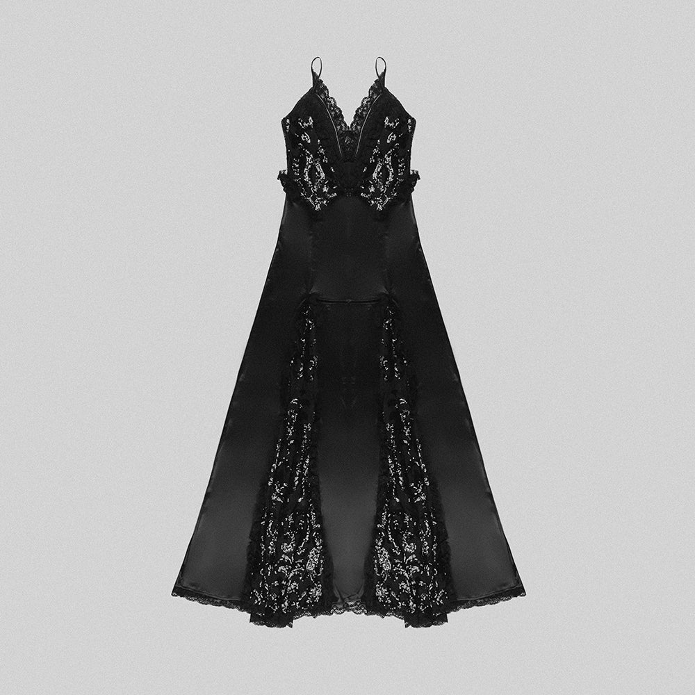 Sequined Lace A Line Maxi Dress HV9854
