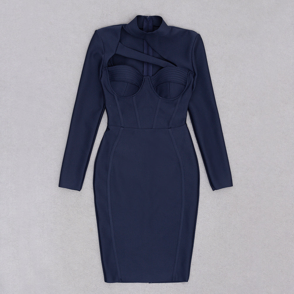 Long Sleeve Bustier Cut Out Dress HV9756