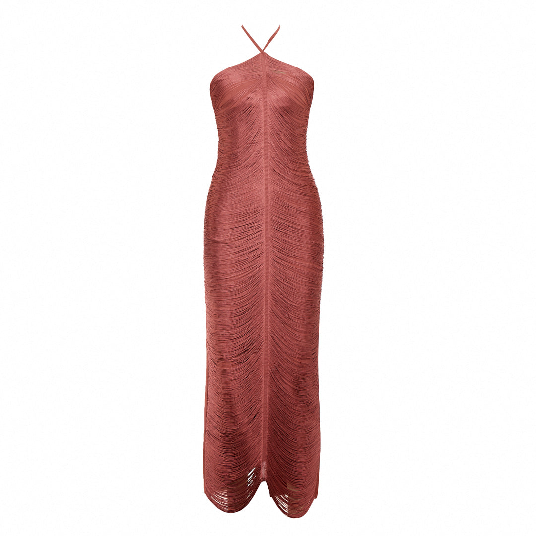 Halter Tassel Detail Maxi Dress Rust