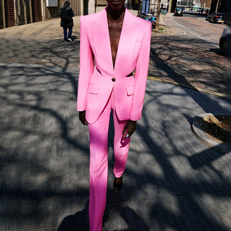 Long Sleeve Mesh Insert Suit Pink HV1485