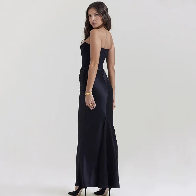 Strapless Corset Draped Maxi Dress