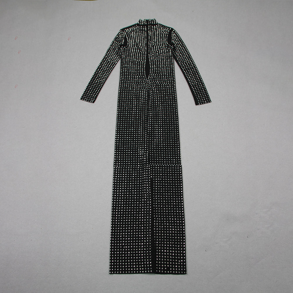 Long Sleeve Studded Mesh Maxi Dress Black HV9952