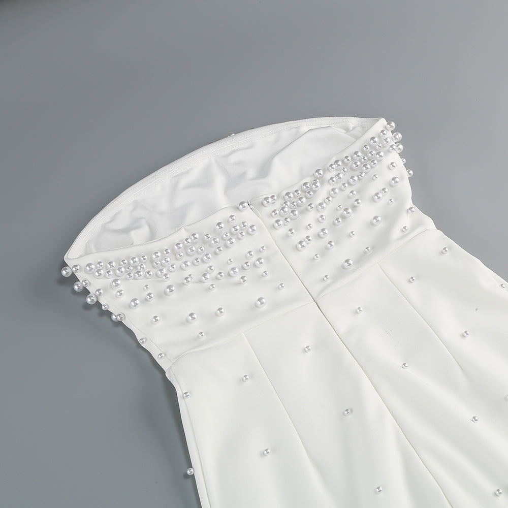 Strapless Pearl Maxi Dress White HV1774