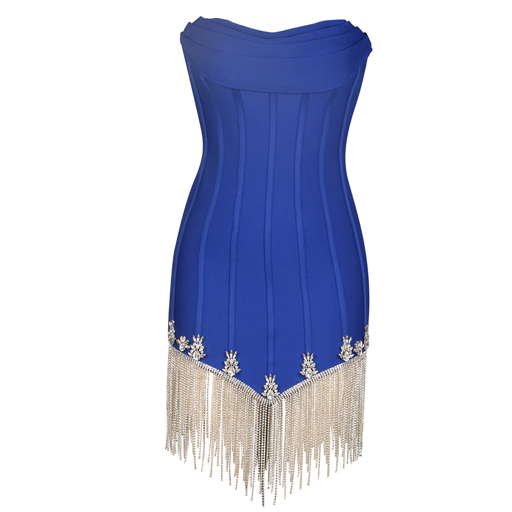 Strapless Crystal Tassel Dress HV9166
