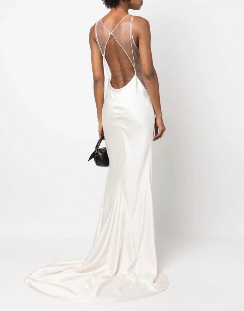 Mesh Insert Maxi Dress White HV1919