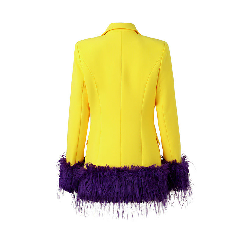 Long Sleeve Feather Detail Blazer Yellow Purple