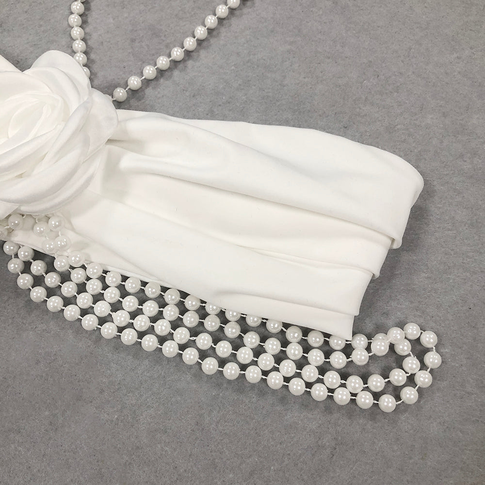 Halter Pearl Bustier Maxi Two Piece Dress White HV1494