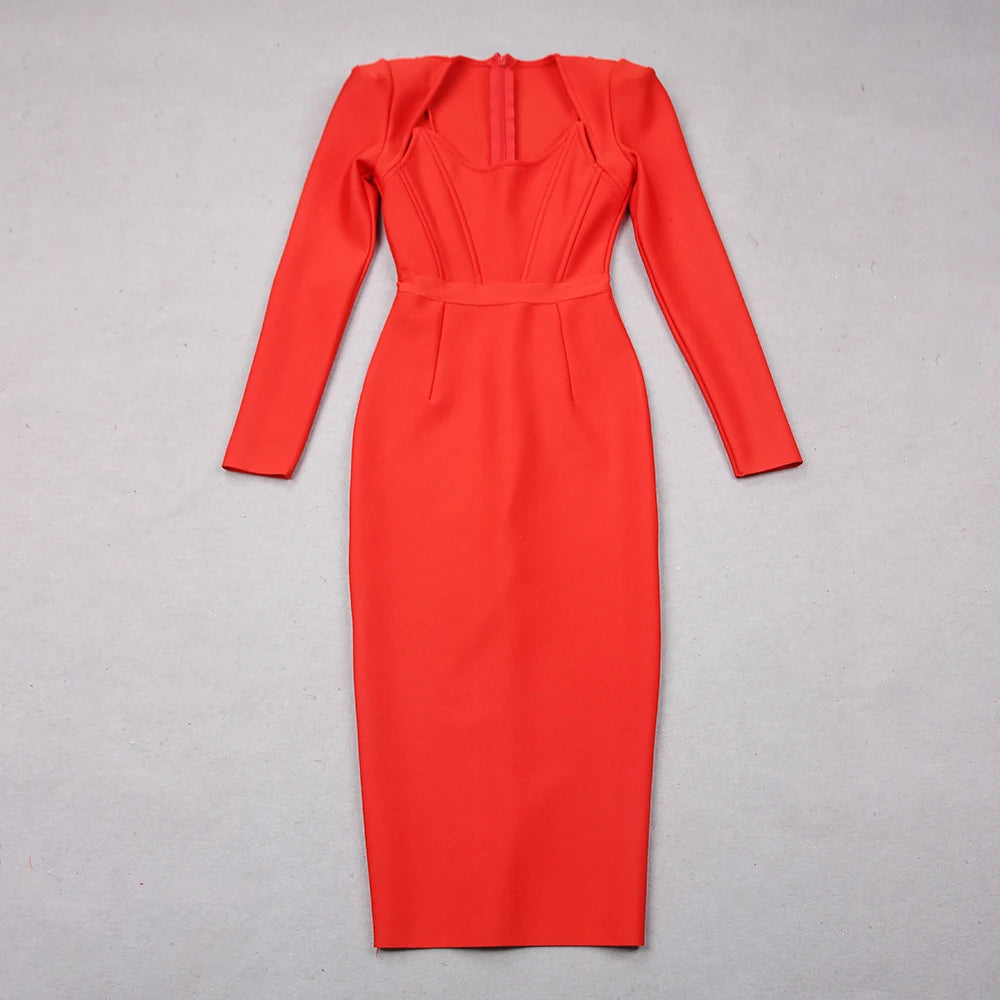 Long Sleeves Corset Design Midi Dress HV9758