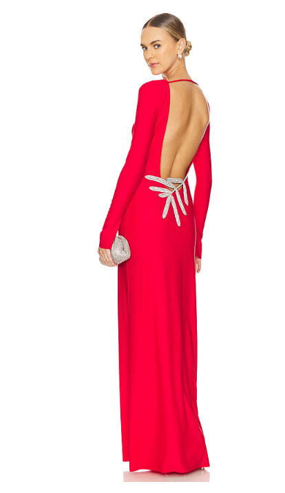 Long Sleeve Backless Maxi Dress Red