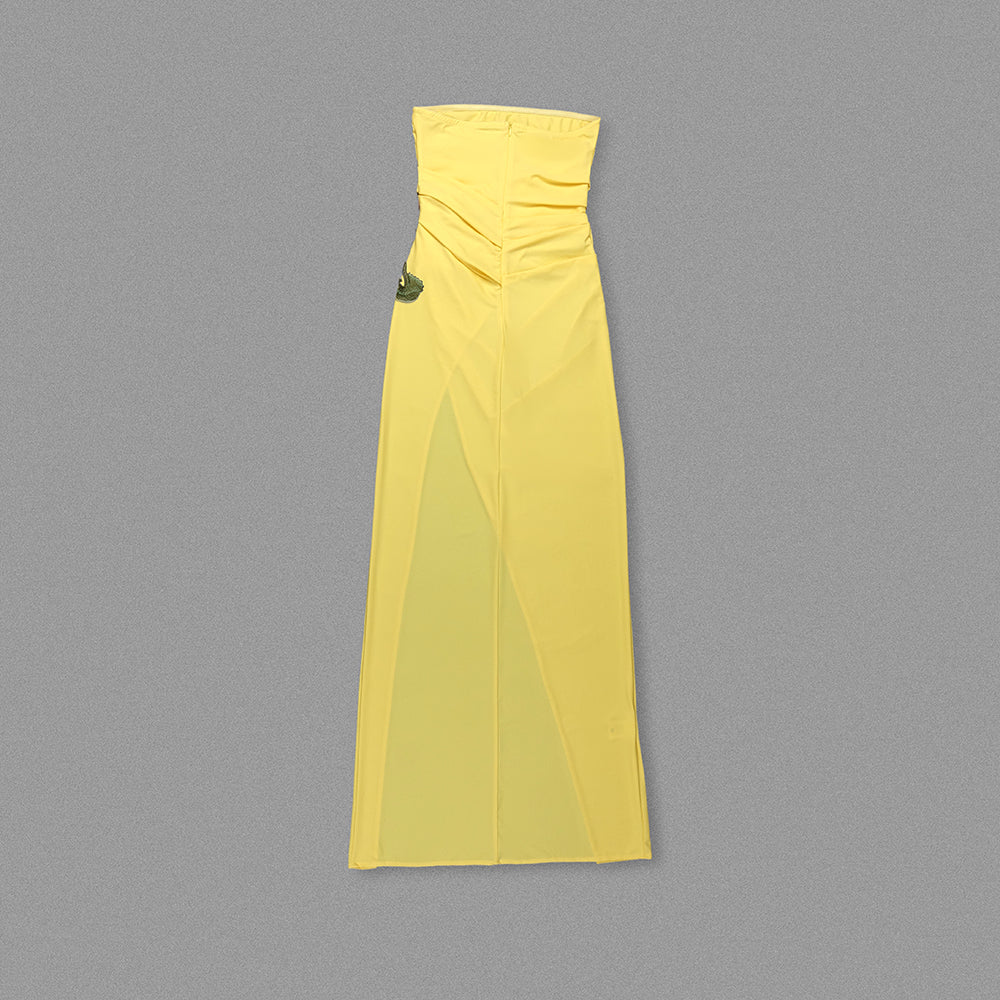 Strapless Floral Detail Maxi Dress Yellow HV1369