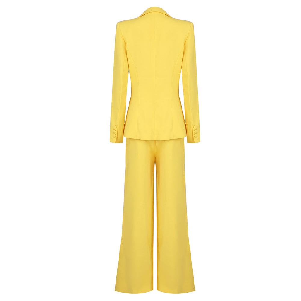 Long Sleeve Crystal Trim Suit Yellow HV9927