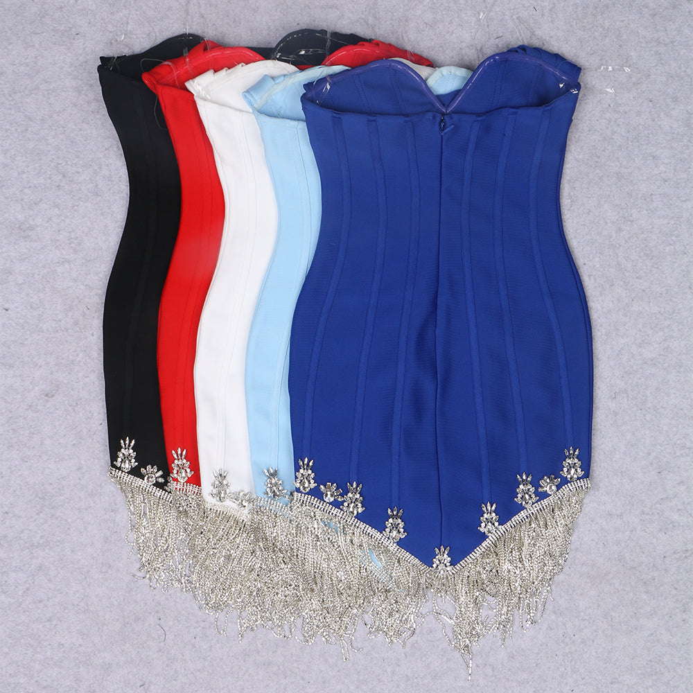 Strapless Crystal Tassel Dress HV9166
