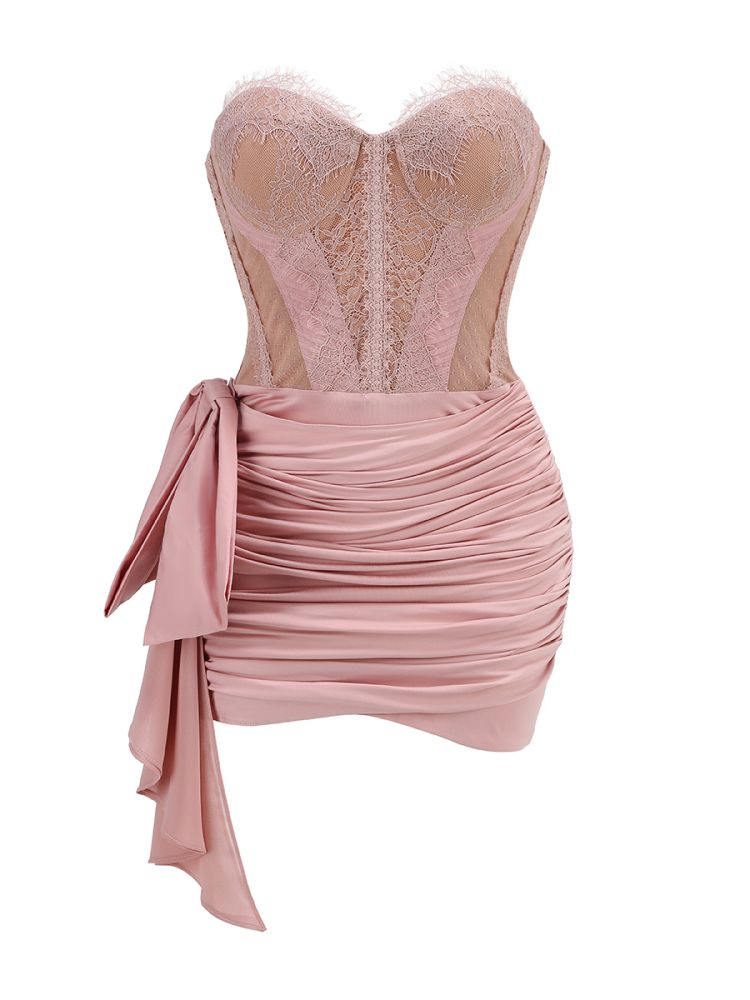 Strapless Lace Corset Draped Dress HV1646