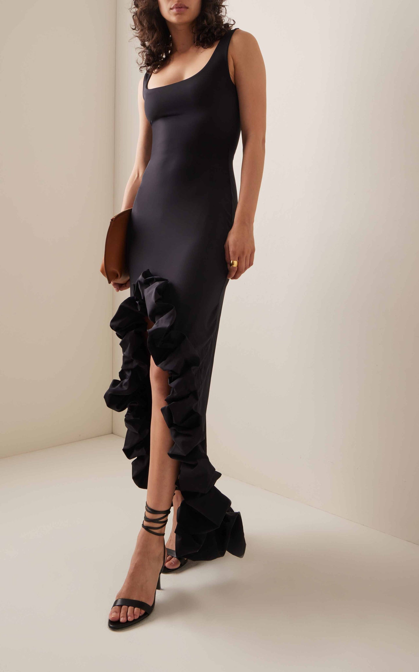 Ruffle Detail Maxi Dress Black HV9794