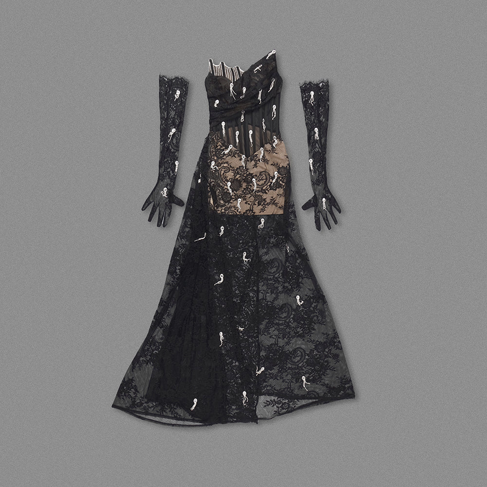 Strapless Lace Maxi Dress Black HV1351